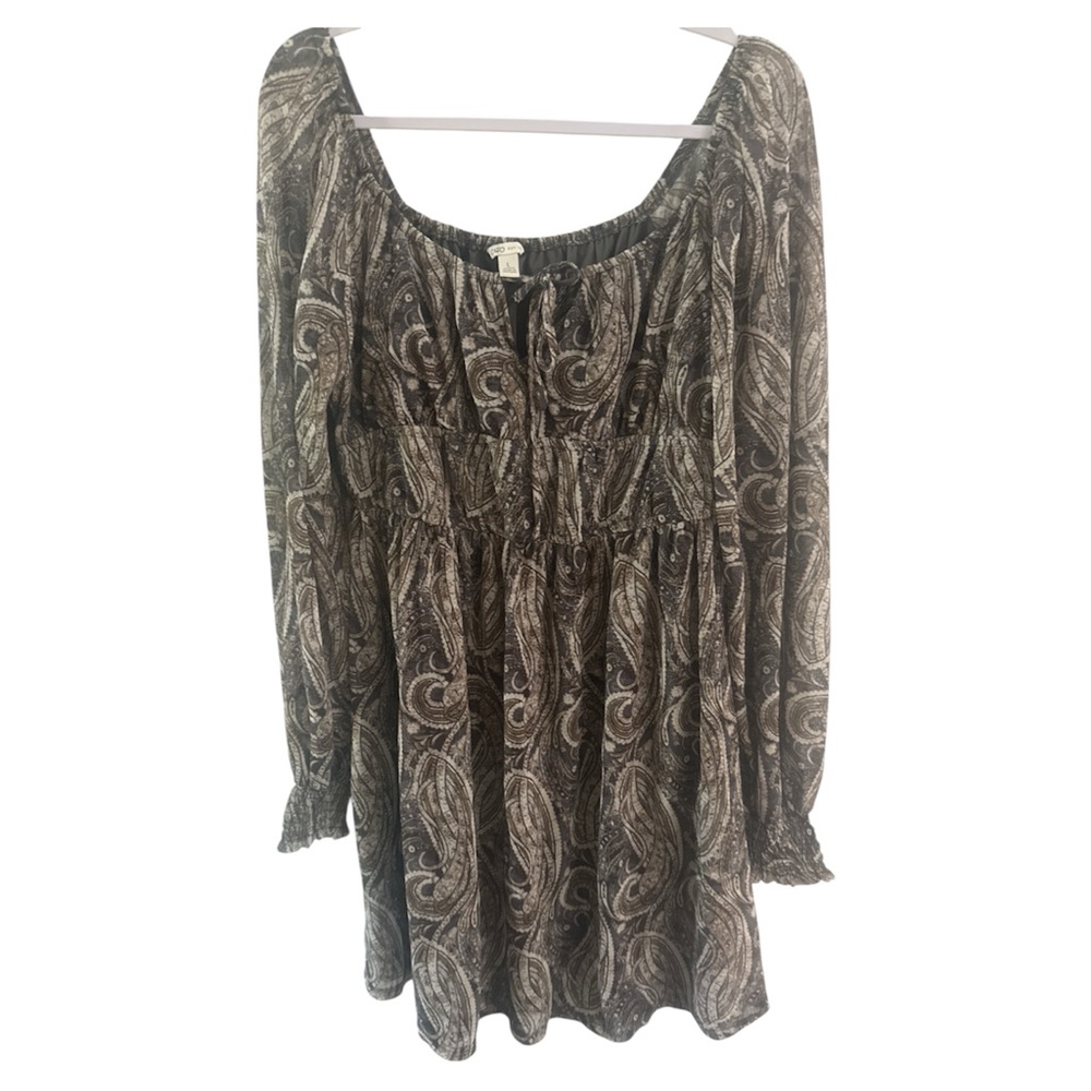 Cato Gray and Brown Paisley Long Sleeve Dress